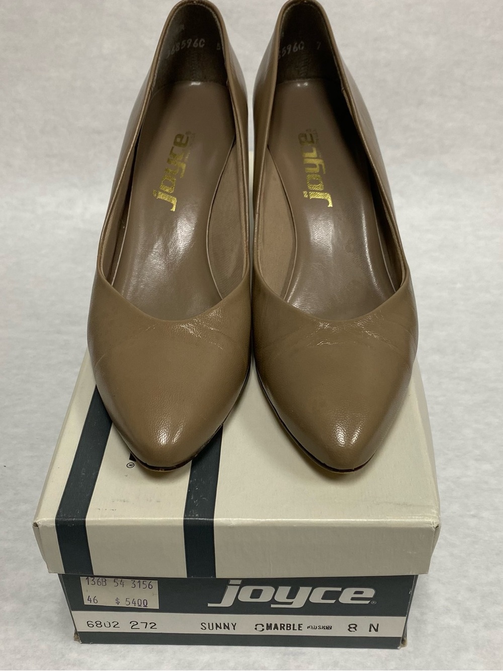 Vintage Joyce Women’s Pointed-Toe Low Heel Pumps in Taupe Size 8 Made In USA